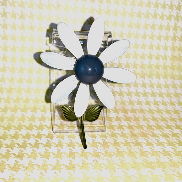 Big Tall Enamel Flower Pin - Light and Dark Gray, 3-5/8 Inches Tall, 1970s - Picture 1 of 4